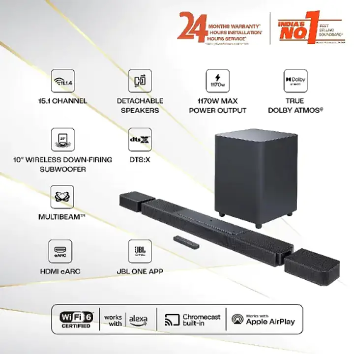 JBL BAR 1300 | 11.1.4-Channel Soundbar with Detachable Surround Speakers, MultiBeam™, Dolby Atmos® & DTS:X® (3D Sound Experience) - Master