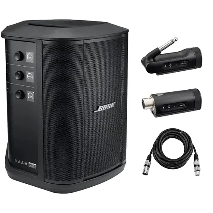 Bose S1 Pro+ Portable Wireless PA System with Bluetooth | Includes 1/4" Wireless Instrument Transmitter, XLR Wireless Mic/Line Transmitter & H&A XLR Cable Bundle (Black) - Master